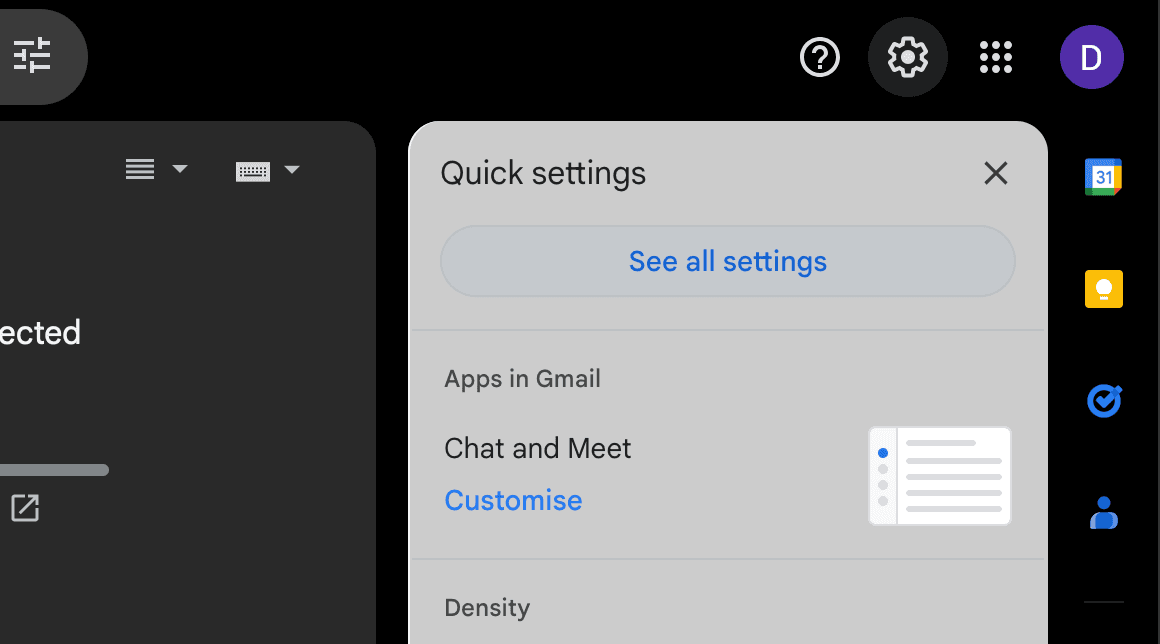 Gmail settings icon